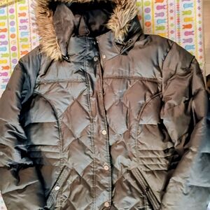 Covington Black Puffer Jacket with Faux Fur Hood